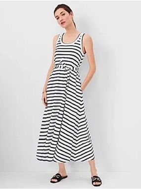 Ann Taylor Weekend Trapeze Maxi Dress Coastal Summer Stripe Size S